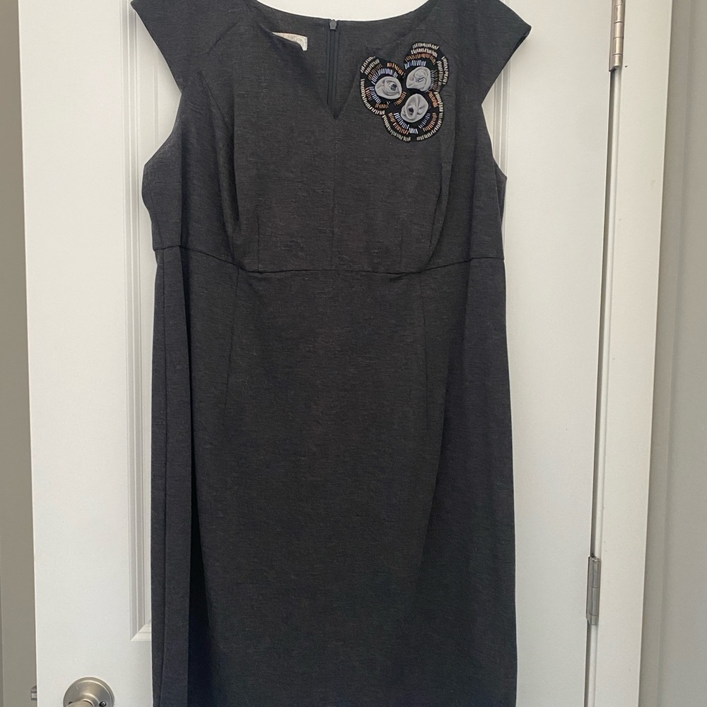 dressbarn Charcoal Midi Dress with Embellished Accent